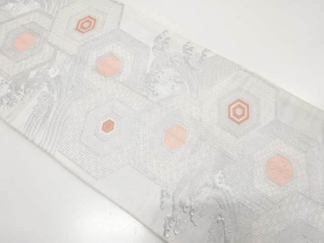 JAPANESE KIMONO / ANTIQUE FUKURO OBI / WOVEN KIKKO & RAGING WAVES